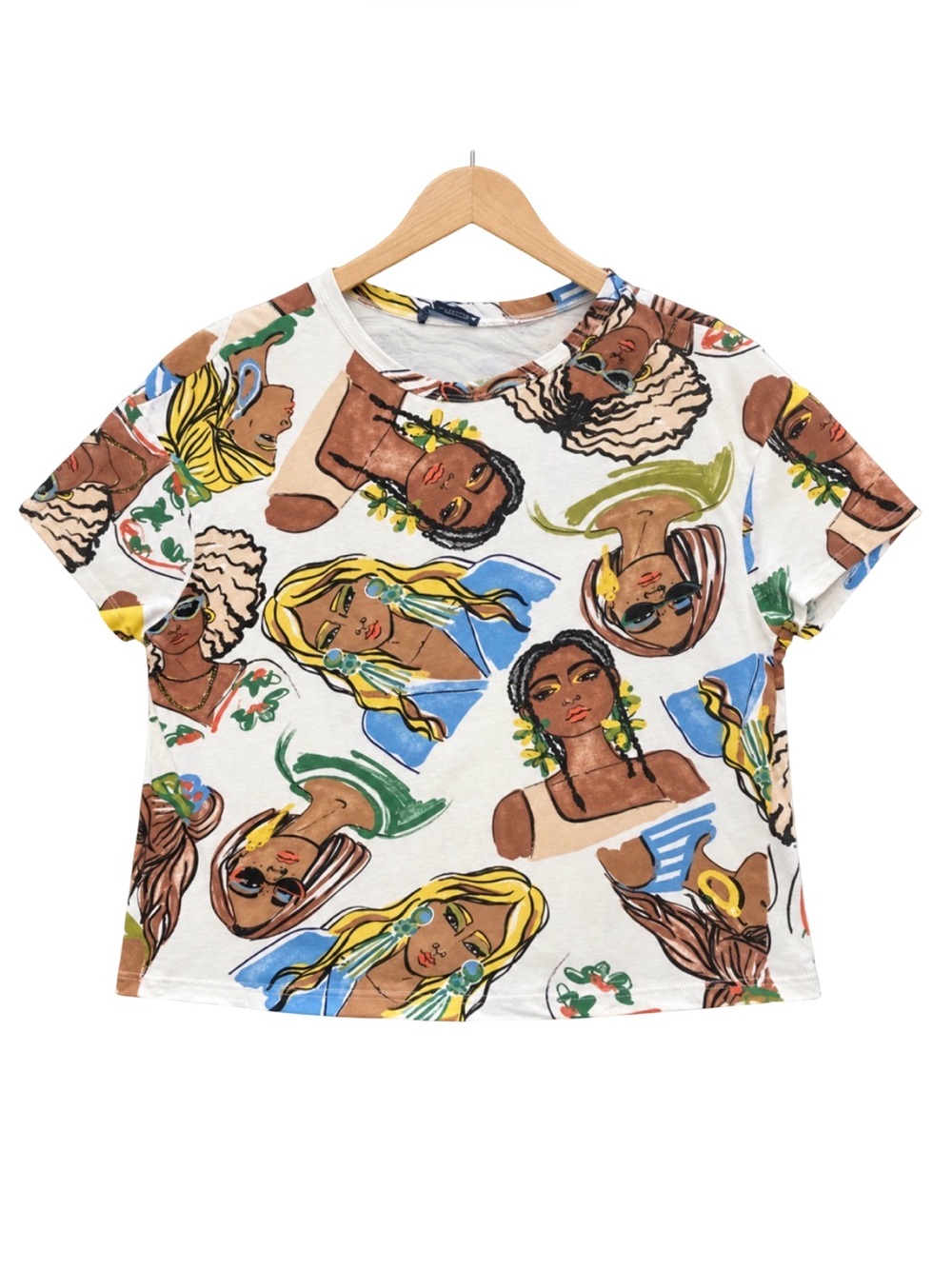 ZARA Pop Art Faces Graphic Cropped Tee Shirt Small boho artsy eclectic modern